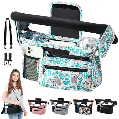 HINATAA Buggy Kinderwagen Organizer, Baby Kinderwagen Tasche mit 2 Getränkehalter, Buggy Organizer Kinderkarre mit Schultergurt & 2xSecure Hooks, Kinderwagen Zubehör mit Reißverschlusstasche (Blau)