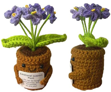 CHUNLINLAODA Fiori fatti a mano all'uncinetto Fiore lavorato a Maglia con Supporto Emotivo Fiori Decorativi a Mano Fio/ri a Maglia mini piante in vaso creative Regali per Parenti o Familiari (Viola)