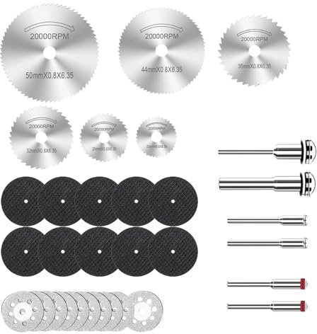 LIUYIDM 32 Piezas Hoja de Corte, Disco de Corte para Dremel, disco de corte para taladro, Mini HSS Hoja de Sierra Circular Herramientas Rotativas para Madera Piedra Metal