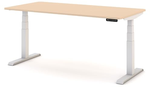 ASSMANN Elektrisch Höhenverstellbarer Familien Schreibtisch Pitino Curved 140x70cm Sand Weiß, TÜV-Zertifiziert, Kollisionsschutz, 5 Jahre Herstellergarantie einfache Montage für Büro und Homeoffice