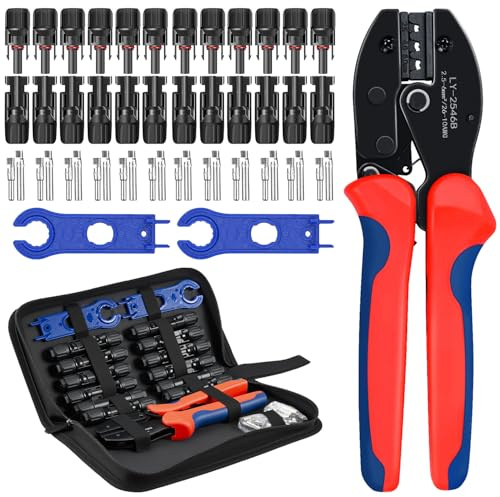 COCOSY 2.5-6mm² Pinza Crimpatrice Solare Set, 12 paia di Solare Connettori, 2 Chiavi, 1 borsa portaoggetti - per l'installazione di pannelli solari sui tetti, balconi, barche, camper
