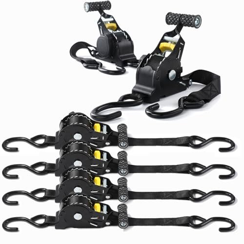 Pamatio 4 Stück Automatik Spanngurt - mit S Haken, 3M x 25mm, 680KG Automatischer Spanngurtaufroller - Spanngurte mit Ratsche - Selbstaufrollend Zurrgurte für Fahrrad,Motorrad,Anhänger