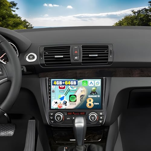 CAMECHO 8 Core 4G+64G Android 13 para BMW 1 Serie E81 E82 E87 E88 con Navi Carplay Android Auto, 9 Pulgadas Pantalla Doble DIN autoradio con Bluetooth5.0 FM/RDS 32EQ DSP SWC+Cámara Trasera
