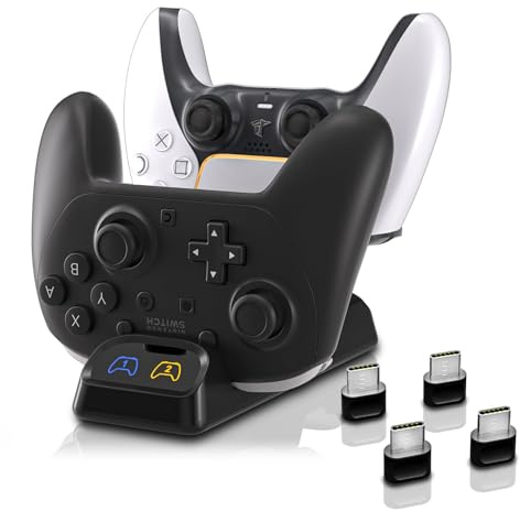 ECHZOVE Switch 2 Pro Controller Charger Dock - Estación de carga rápida dual para Nintendo Switch Pro, PS5, Xbox Series X/S - Pantalla LED de estado, adaptador tipo C, diseño compacto