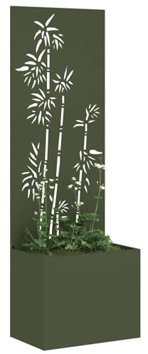 vidaXL Garden Planter with Decorative Panel Olive green 50 x 140 cm, Garden and Terrace, Modern Outdoor Divider, Decorative Inlays, Sleek Privacy Screen Partition, Contemporary Enclosure