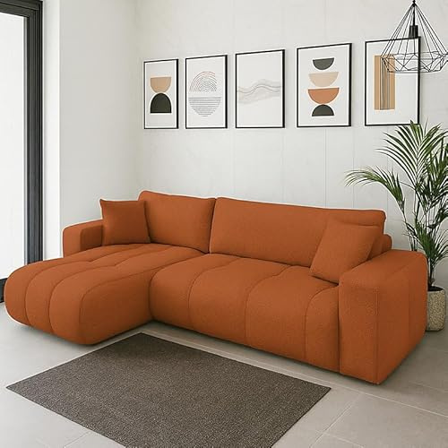 Agritrade AK FURYN Velvet Fabric Corner Sofa Bed with Storage Universal Side Orange