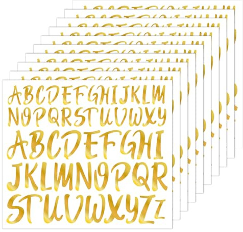 LXUEJIE 10 Sheets Gold Letter Stickers, 520 Pcs Gold Alphabet Stickers Self Adhesive Vinyl Letter Sticker 2 Size Alphabet Decals Waterproof Letters Decals for Scrapbooking Notebook Bottles DIY Crafts