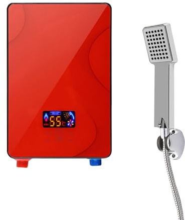 6500W Durchlauferhitzer 230V für Dusche & Küche, Elektrischer Mini Durchlauferhitzer mit LED Display, Warmwasserbereiter für Garten & Camping, IPX4 Geschützt