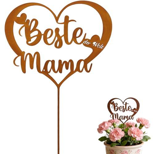 Ljevandria Muttertag Gartenstecker Metall Rost Herz Beste Mama der Welt Geburtstag Garten Geschenk Rostige Gartendeko Muttertagsgeschenke für Mama deko Grabschmuck (Gütige Mutter)