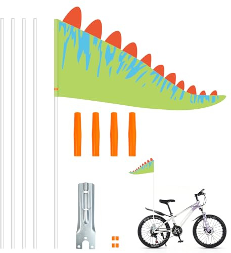 Bandera bicicleta infantil, bandera de seguridad para exteriores para niños y niñas, bandera de seguridad con soporte de montaje, diseño de dibujos animados en verde, altura ajustable hasta 166cm