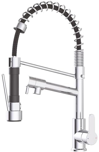 ONDÉE - Industrielle Küchenarmatur Ariane - Handbrause und Wasserhahn unabhängig - ergonomischer Griff aus Metall - Auslauf mit Anti-Kalk-Belüfter - Keramik-Kartusche Ø 35 mm - Grau/Silber | Erleichtern Sie Ihren Küchenalltag mit dieser Mischbatterie mit Brause und herausziehbarem Auslauf.