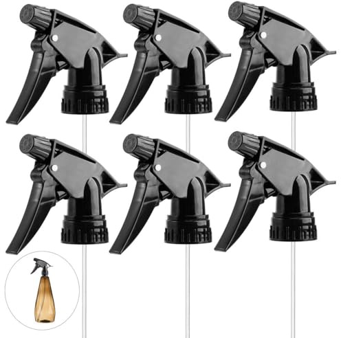 Biubee 6PCS Spray Bottle Replacement Nozzles with Mist Spray/Stream Sprayer | Reusable Heavy Duty Trigger Sprayer Head, Fits Standard 28/400 Neck 32oz, 16oz, 8oz Bottles for Cleaning, Gardening, Black