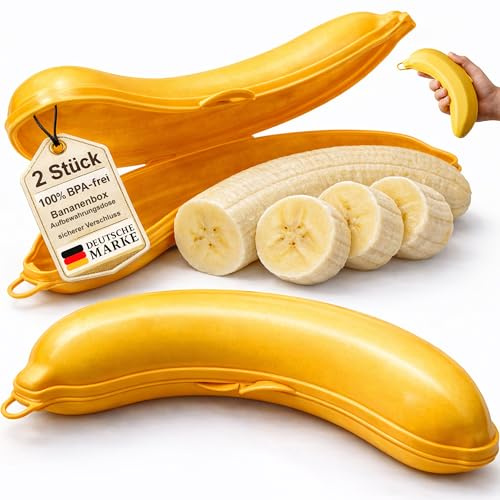 My-goodbuy24 2er Set Bananenbox Banana Saver Bananenbox für unterwegs Brotdose Banane Schutzbox BPA frei Lunchbox Schule Büro Reise stabiler Bananenschutz Kunststoff Box