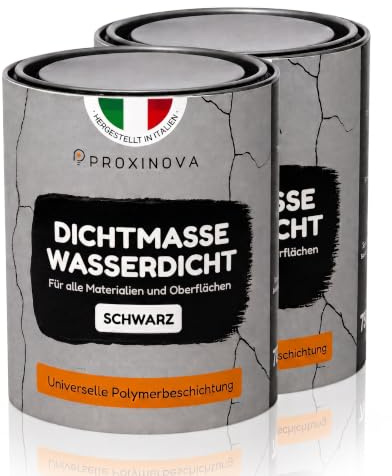 Membrana Liquida Impermeabilizzante Nera PROXINOVA (1500 ml) - Impermeabilizzante Terrazzi, Tetti E Camini, Guaina Liquida Calpestabile Per Esterni, Ideale Per Riparare Grondaie E Piatti Doccia