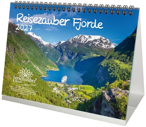 Reisezauber Fjorde DIN A5 Tischkalender für 2027 Bach Fluß Baum Bäume Wald Natur - Seelenzauber