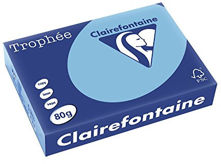 Clairefontaine 1972C - Ries Druckerpapier / Kopierpapier Trophee, Pastell Farben, DIN A4, 80g, 500 Blatt, Lavendelblau, 1 Ries