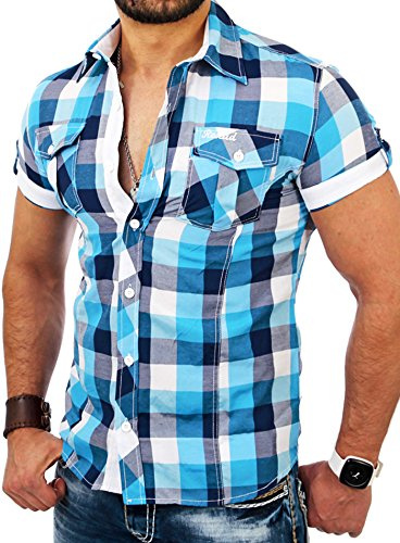 Reslad Herren Hemd Kurzarm Karo-Hemd Figurbetontes Freizeithemd kariert RS-7065