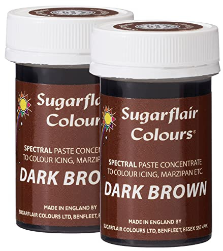 Sugarflair Spectral Dark Brown Food Colouring Paste, Highly Concentrated for Use with Sugar Pastes, Buttercream, Royal Icing or Cake Mix, Vibrant Colour Dye - 25g (Pack of 2)