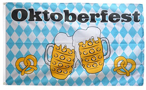 Flaggenfritze Fahne/Flagge Oktoberfest Bierkrug und Brezel + gratis Sticker