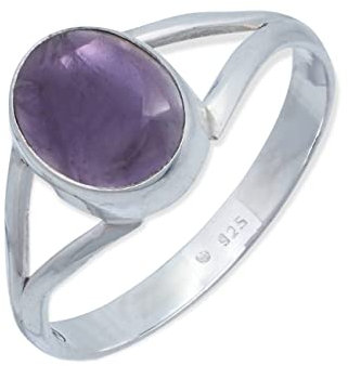 mantraroma Ring Damen Silber 925 Amethyst Edelstein lila schlicht modern