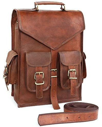 Leather Satchel Backpack for Men & Women Vintage Brown Messenger, Convertible Large Laptop and Travel Bag Rucksack for Work