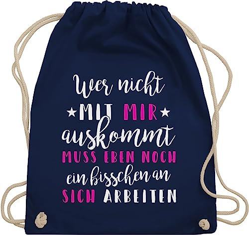 Turnbeutel Rucksack - Sprüche Statement Spruch - Wer mit mir nicht auskommt - Unisize - Navy Blau - lustige damen beutel+rucksack+mit+sprüchen sprueche buero stoffrucksack