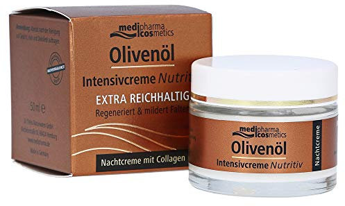 Olivenöl Intensivcreme Nutritiv Nachtcreme | Regeneriert & mildert Falten | Reichhaltige Pflege mit Collagen | Von medipharma cosmetics | 50 ml