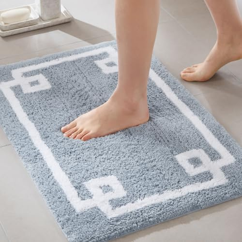 Madison Park Evan 100% Cotton Bathroom Non Slip Backing-Luxurious Tufted Plush Bath Mat Absorbent, Quick Dry, Spa Design Shower Room Décor, 20x30 Blue