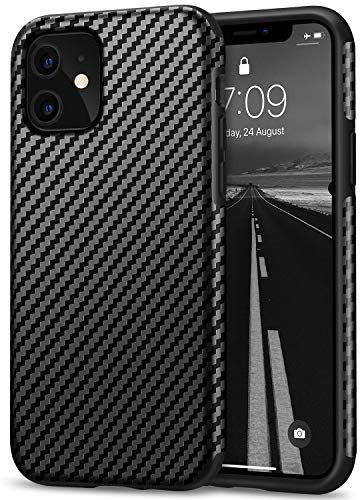 Tasikar Kompatibel mit iPhone 11 Hülle Carbon Leder Design Schutzhülle mit TPU Hybrid Handyhülle (Schwarz)