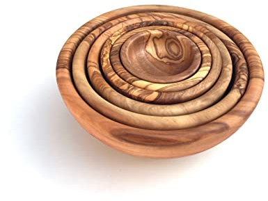 Generisch 6er Set Schalen Rund, Schüssel, Schälchen, Holzschale, aus Olivenholz Handarbeit