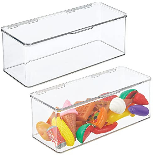 mDesign 2er-Set Spielzeugaufbewahrung – große Aufbewahrungsbox mit Deckel aus stabilem Kunststoff – stapelbare Box zum Bastel- und Spielsachen Verstauen im Kinderzimmer – durchsichtig