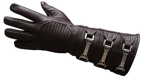 URBAN BUCK Echt Leder Cosplay Herren Lange Stulpen Kostüm Handschuh, Linke Hand - Brauner Handschuh, Large