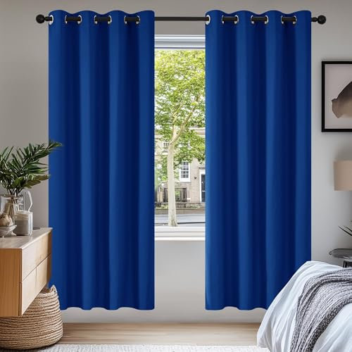 Deconovo Cortinas Opacas para Interiores, 2 Piezas, 175 cm de Alto, Cortinas térmicas Modernas para el salón, con ollados, 140 x 175 cm (Ancho x Alto), Azul electrónico