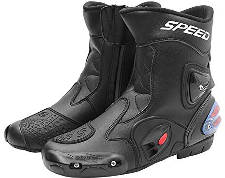 MRDEAR Stivali da Motocross Uomo, Sfiato Regolabile, Stivali da Moto Idrorepellente in Pelle Stivali da Motociclista Impermeabile, 3 Colori (45 EU,Nero)