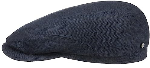 Stetson Chester Flatcap Mütze Schirmmütze Hahnentritt Herren Herbst Winter Made in Germany dunkelblau 57 cm