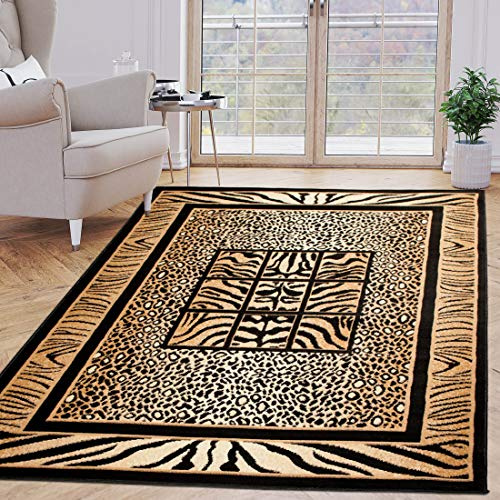 Carpeto Groß Teppich Wohnzimmer 160x230cm Braun Leopard 90er-Retro Weich | Teppich für Schlafzimmer Esszimmer Büro Pflegeleicht Tierfreundlich Allergikerfreundlich Fußbodenheizungsgeeignet Kurzflor