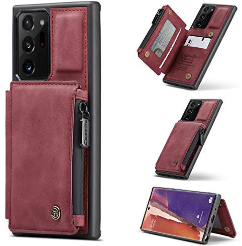 UFinetech Magnetische Samsung Galaxy Note 20 Ultra Hülle Tasche Case Stylish Luxus TPU Leder Kartenfach Flip Ständer Wasserdichte Reißverschluss RFID-Schutz 2-in-1 Wallet Galaxy Note 20 Ultra 5G Cover