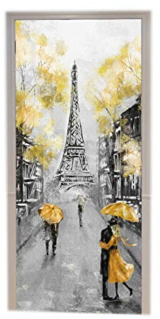 A.Monamour Türtapete Selbstklebend Türfolie Türposter 3D Ölgemälde Frankreich Paris Straßen Paar Unter Regenschirm Eiffelturm Vinyl Folie Türdeko Tapete Wandbild Türaufkleber Türtattoo 90 x 200 cm