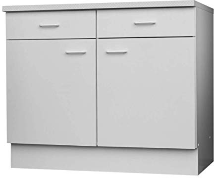 Lüllmann Küchenunterschrank, weiß, 850 x 1000 x 600 mm | 2 Schubladen, 2 Türen, 1 Boden