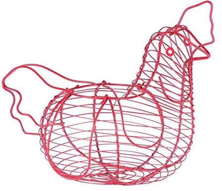 MagiDeal Rustique Fer œufs Panier de Rangement en Métal Fil Poule sous Forme Snack Fruits œufs Panier Rose Support de Fil avec Poignées pour Cuisine