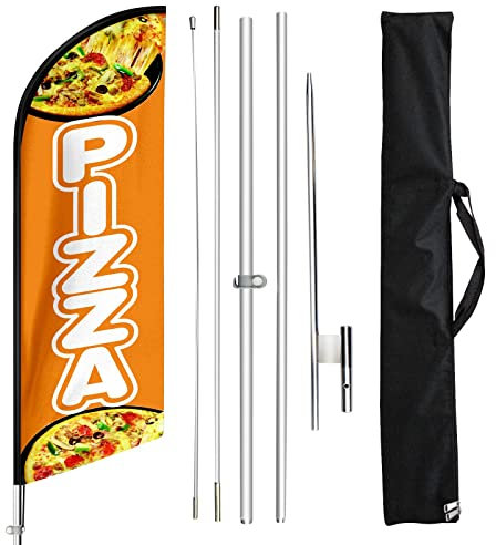 FSFLAG Pizza Swooper Windlose Flagge und Stange Kit, 3 m Pizza-Federflagge, Werbe-Federbanner, Schilder mit Flaggenmast und Erdspieß…