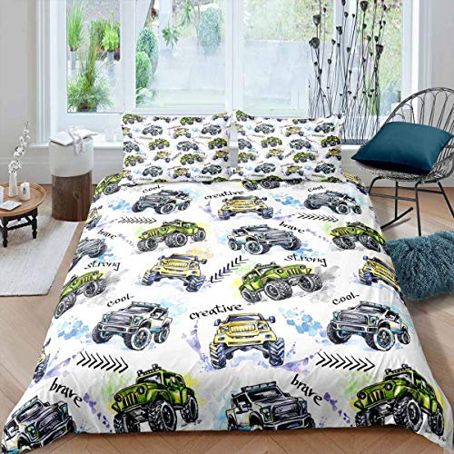 Homemissing 3D Lastwagen Bettwäsche Set 135x200cm Kinder Karikatur Autos Bettbezug Set Für Jungen Kinder Jugendliche Coole Fahrzeuge Betten Set Automobile Stil Schlafzimmer Dekor 2St