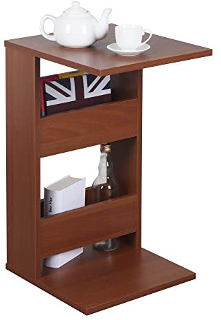 RICOO Kleiner Beistelltisch Holz 35 x 60 x 40cm Couchtisch mit Stauraum Eiche Rustikal Braun – WM042-ER, Konsolentisch, Wohnzimmertisch für Couch, Kleiner Tisch, Mini Tisch klein, Sofatisch in C-Form