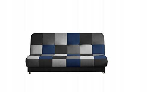 mb-moebel Sofa mit Schlaffunktion und Bettkasten, Couch für Wohnzimmer, Schlafsofa Federkern Sofagarnitur Polstersofa Wohnlandschaft mit Bettfunktion -192x90x90- Kaya 02-Blau-Schwarz,Grau