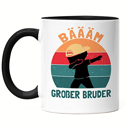 Hey!Print Bäääm! Großer Bruder Tasse Schwarz Geschenk Ankündigung Dab Geburt Babynews