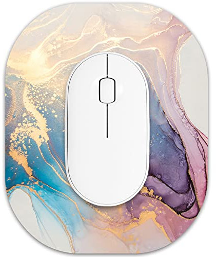 Atufsuat Small Mouse Pad 6 x 7 Inch, Oval Mini Mouse Pad with Non-Slip Rubber Base, Waterproof Compact Mouse Mat for Laptop Computer Wireless Mouse Keyboard Tray Home Office Travel, Pink Gold Marble