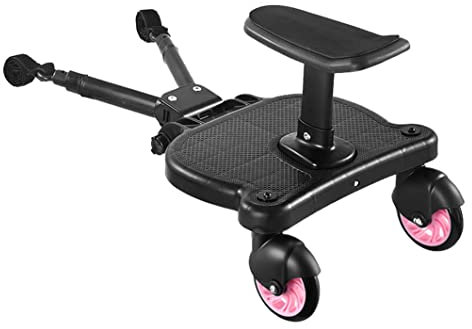 Buggy Board mit Sitz, Stehbrett, Kleinkinderwagen Board Kiddy Board Stabiles Zweirad Design mit Sitz, Stehbrett passt auf jeden Kinderwagen (Rosa)
