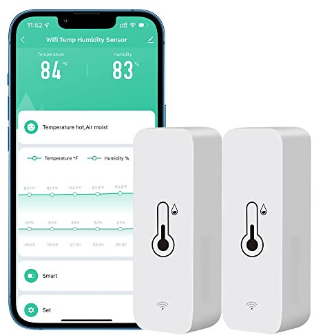 PHOVOLT Sensor de termómetro de higrómetro WiFi para el hogar, sensor de humedad inalámbrico con alerta de notificación de aplicación remota, funciona con la aplicación Tuya(paquete de 2)