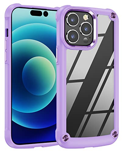 TECHGEAR iPhone 14 Pro Tough Case, [Fusion Armour] Premium Slim Hybrid Tough Rugged Protective Bumper Case Heavy Duty Protection with Clear Back Designed For iPhone 14 Pro 6.1 - Purple