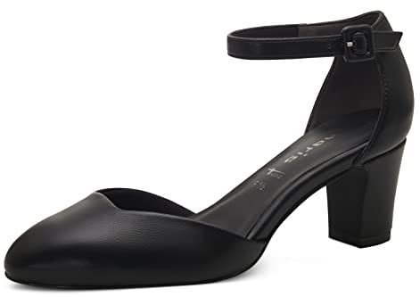 Tamaris Damen Pumps mit Riemen Vegan Blockabsatz; BLACK MATT/schwarz; 37 EU